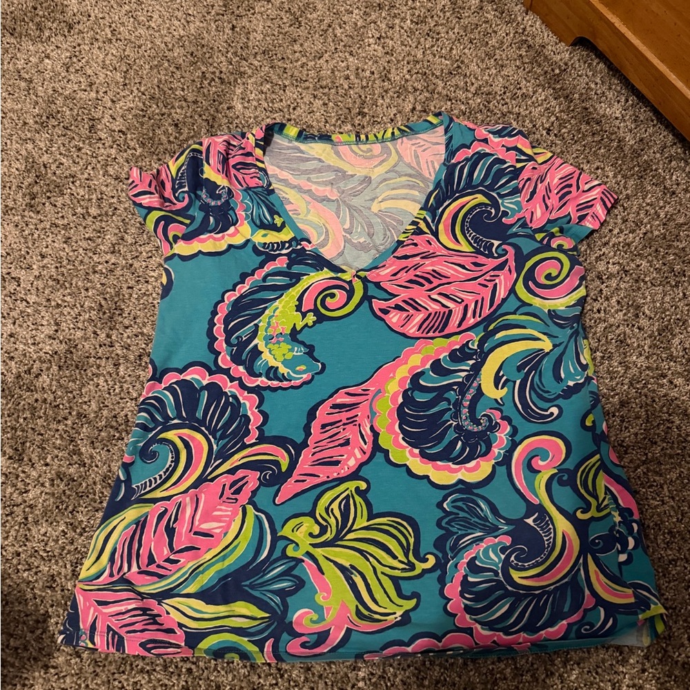 Lilly Pulitzer Pink and Blue Paisley Short Sleeve Top